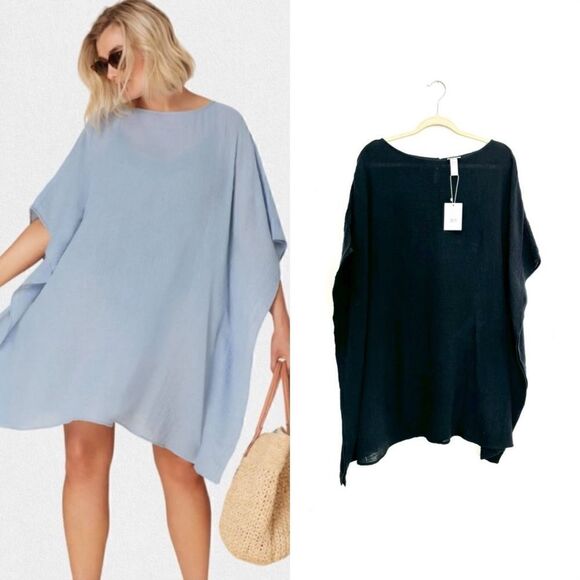 NWT Andie Swim Cover Up The Magdalena Kaftan in Cotton-Gauze BLACK - Picture 1 of 10